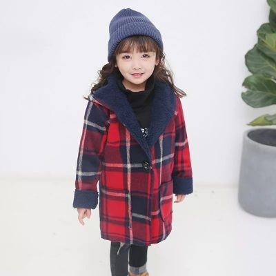 Manteau Caban Classique en laine pour fille avec motif à carreaux