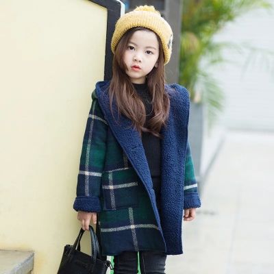 Manteau Caban Classique en laine pour fille avec motif à carreaux