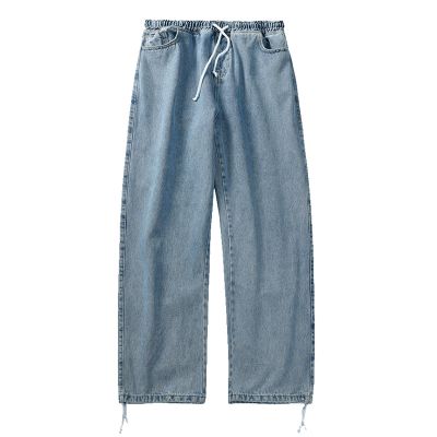 Jeans baggy pour homme avec cordon ceinture vintage vieilli unisex