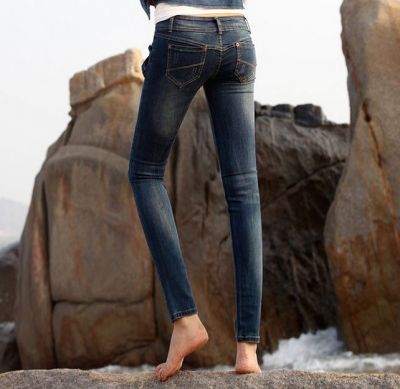 Jeans Moulant Slim pour Femme avec Taille Basse Bleu foncé