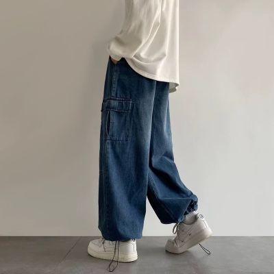 Jeans large cargo pour homme avec grosses poches côté