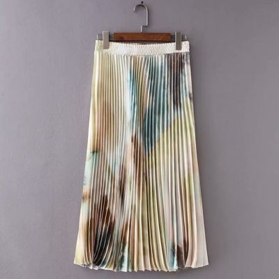 Jupe longue plissée avec effet peinture multicolor pastel