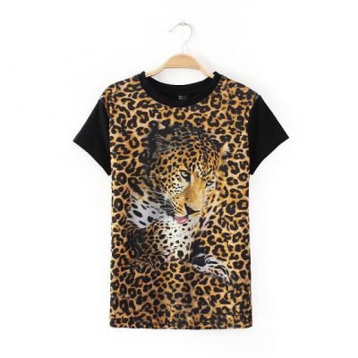 T shirt Léopard pour Femme avec Effet 3D Camouflage Imprimé Animal