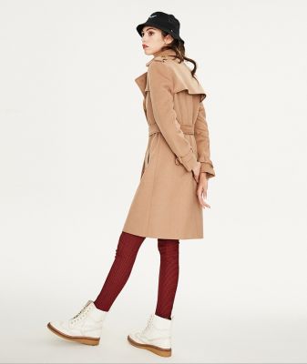 Manteau bien chaud long en laine pour femme avec ceinture
