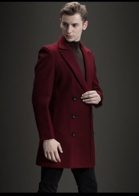 Manteau bordeaux cintré pour homme avec fermeture double boutonnage