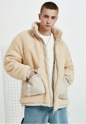 Manteau chaud imiation peau de mouton avec poches fonctionnelles
