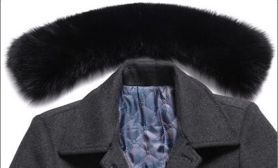 Manteau de laine long col fourrure amovible pour homme