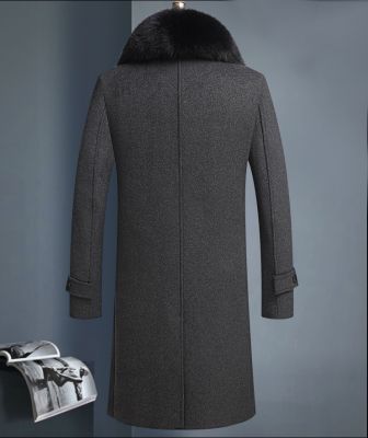 Manteau long en laine pour homme avec col plat 
