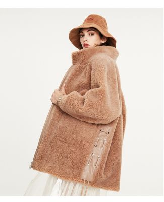 Manteau en laine pour femme mi-long oversize en mouton synthétique
