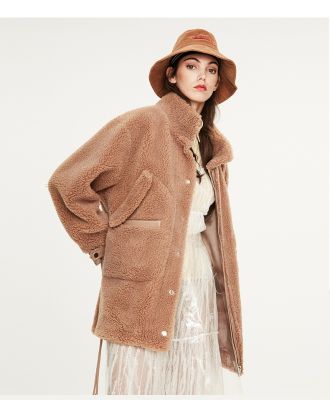 Manteau en laine pour femme mi-long oversize en mouton synthétique