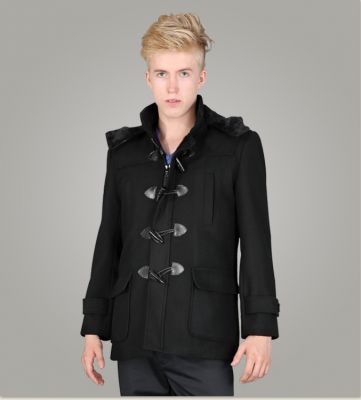 Manteau duffle pour homme avec boutons vintage et capuche doublé fourrure