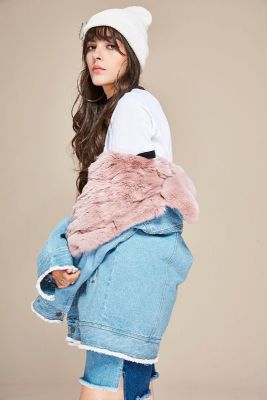 Manteau en jeans oversize pour femme avec fourrure intérieure amovible