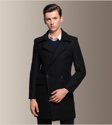 Manteau en laine classique avec rangée de boutons unique pour homme