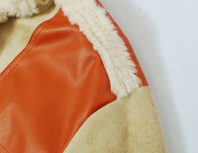 Manteau en laine épais hiver pour femme avec empiècements cuir