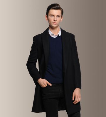 Manteau en laine oversize pour homme avec bouton fermeture camouflée