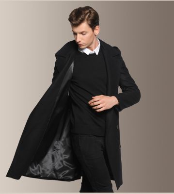 Manteau en laine pour homme classique vintage avec épaulières