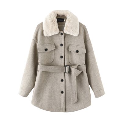 Manteau en mélange de laine pour femme avec ceinture