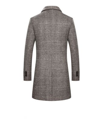 Manteau à carreaux long épais style classic en laine pour homme
