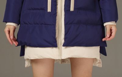 Manteau à Capuche Fourrure Femme avec Moitiés Bicolores