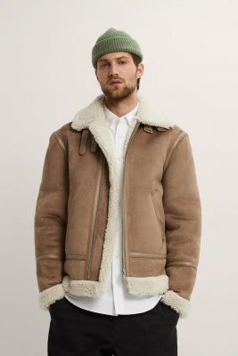 Manteau fourré mi-long pour homme en cuir vintage classique
