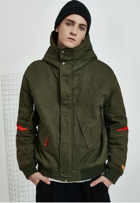 Manteau hiver en coton avec poches pour hommes à capuche couleur contraste
