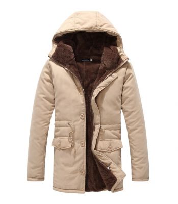 Manteau hiver intérieur fourrure épaisse pour homme avec capuche et cordon ceinture