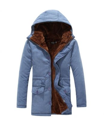 Manteau hiver intérieur fourrure épaisse pour homme avec capuche et cordon ceinture