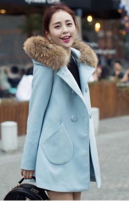 manteau bleu capuche femme