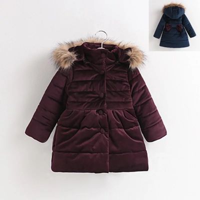 Manteau hiver pour fille avec capuche fourrure et poches côté