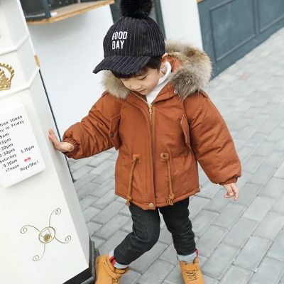 World wide Dynamics twin Manteau hiver pour garçon avec capuche fourrure et cordon ceinture
