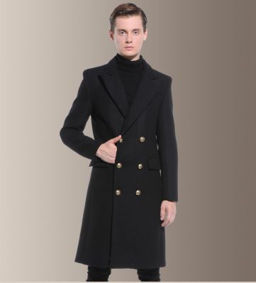 Manteau laine long cintré pour homme avec double boutonnage