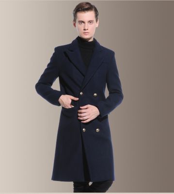 manteau long laine bleu marine