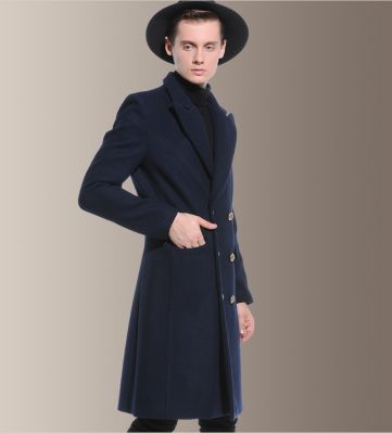 Manteau laine long cintré pour homme avec double boutonnage