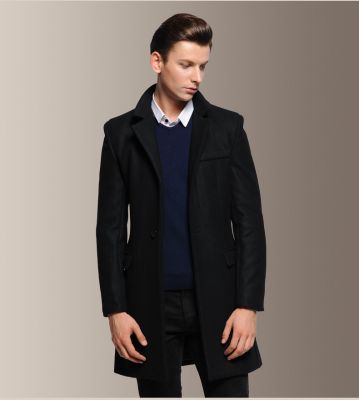 Manteau long cintré en laine pour homme avec fermeture à bouton unique