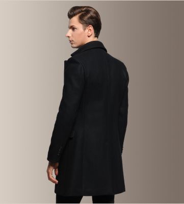 Manteau long cintré en laine pour homme avec fermeture à bouton unique