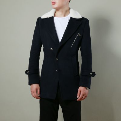 Manteau Mi-Long Classique pour Homme avec Col Fourrure