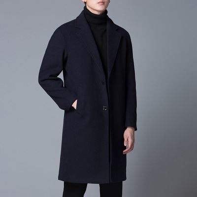 Manteau long en laine pour homme avec revers à encoche