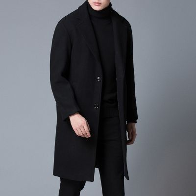 Manteau long en laine pour homme avec revers à encoche