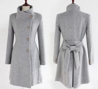 Manteau long classique pour femme avec bouton unique gris