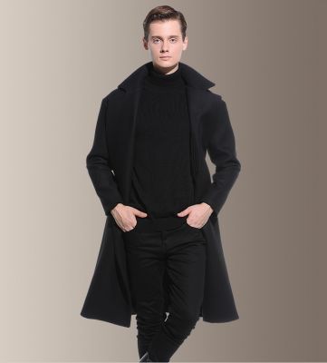 Manteau long en laine pour homme avec fermeture à bouton côté