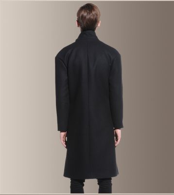 Manteau long en laine pour homme avec fermeture à bouton côté