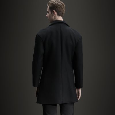 Manteau long pour homme avec fermeture à ceinture en laine