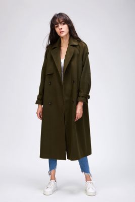 Manteau long oversize en nylon pour femme avec ceinture