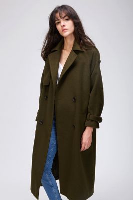 Manteau long oversize en nylon pour femme avec ceinture