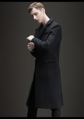 Manteau long pardessus en laine pour homme avec deux boutons