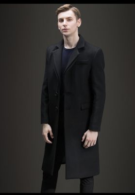 Manteau long pardessus en laine pour homme avec deux boutons