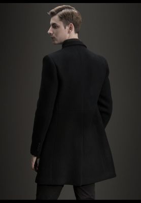Manteau mi-long en laine pour homme avec fermeture à bouton unique