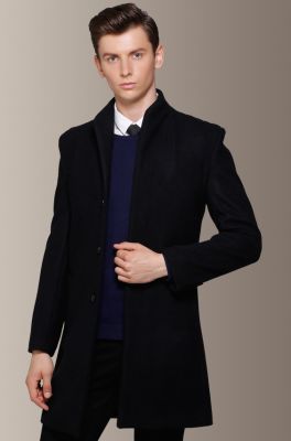 Manteau pardessus pour homme en laine avec boutonnière dissimulée