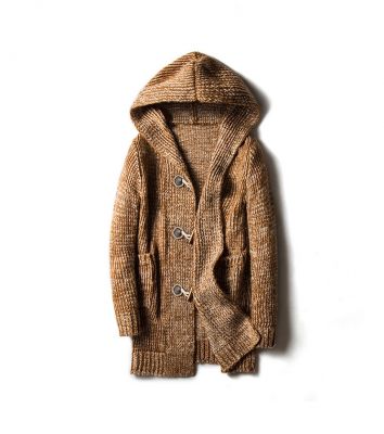 Manteau style cardigan épais à capuche pour homme