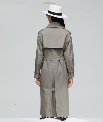 Manteau Trench long en coton pour femme avec ceinture